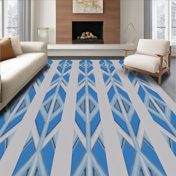 ODIKA 2x3 Machine Washable Non-Slip Area Rug, Crystalline Facet Modern Prism Design High Traffic Rug, Blue, 487243
