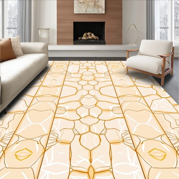 ODIKA 2x3 Machine Washable Non-Slip Area Rug, Crystalline Honeycomb with Translucent Hexagonal Design High Traffic Rug, Beige, 450480