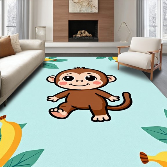 ODIKA 2x3 Machine Washable Non-Slip Area Rug, Curious Chimp Playground Circular Nursery Crawling High Traffic Rug, Brown, 726360