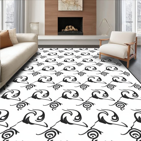 ODIKA 2x3 Machine Washable Non-Slip Area Rug, Curved Tapestry With Symmetrical Interlocking Waves High Traffic Rug, Black, 592290