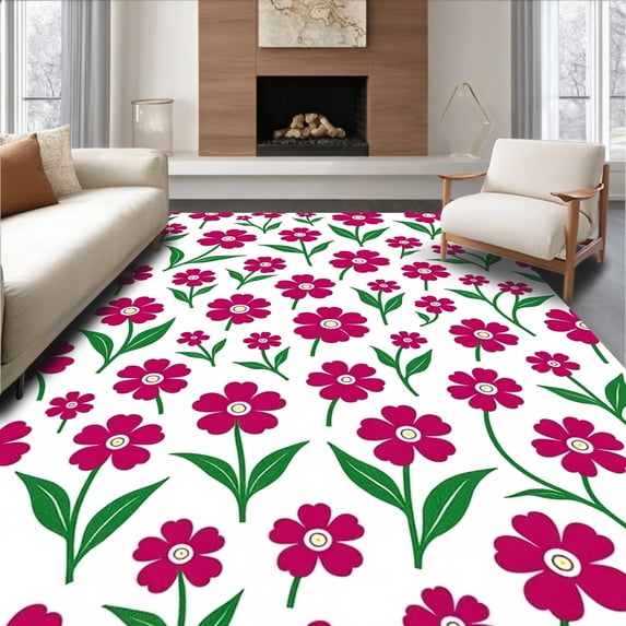 ODIKA 2'x3' Machine Washable Non-Slip Area Rug, Cushion Cover Enchanted Blossom Stitching Kit High Traffic Rug with Pad, Pink, 634551