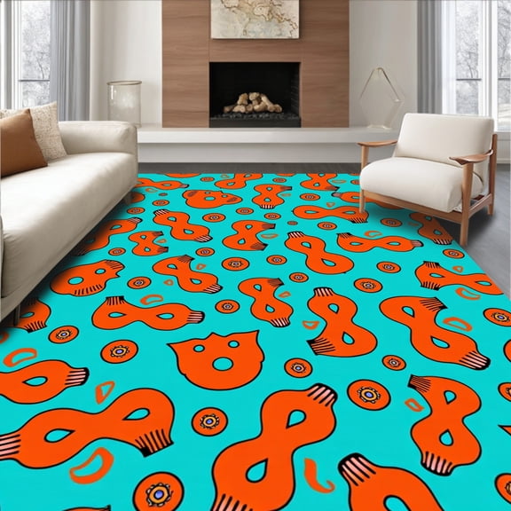 ODIKA 2'x3' Machine Washable Non-Slip Area Rug, Customizable Animal Mosaic Latch Hook Kit with Vibrant Interlocking High Traffic Rug, Turquoise, 684833