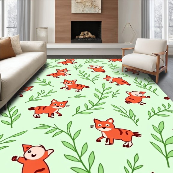 ODIKA 2x3 Machine Washable Non-Slip Area Rug, Customized Enchanted Woodland Personalized Name Forest Animals High Traffic Rug, Orange, 685919