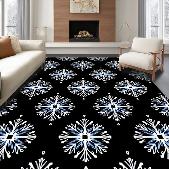 ODIKA 2x3 Machine Washable Non-Slip Area Rug, DIY Holiday Snowflake Latch Hook Kit High Traffic Rug, Black, 644709