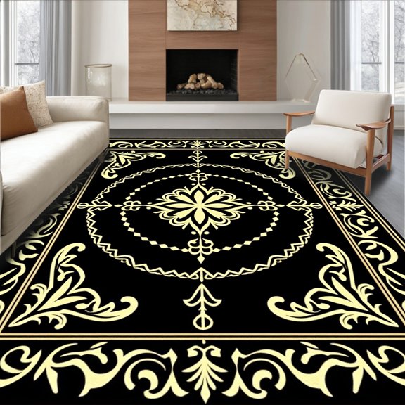 ODIKA 2x3 Machine Washable Non-Slip Area Rug, Damask Vintage Artisan Flourish High Traffic Rug, Black, 598489