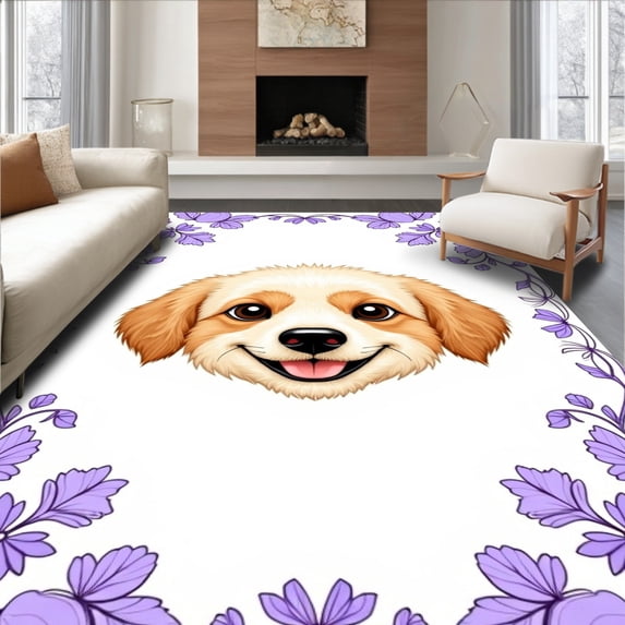 ODIKA 2'x3' Machine Washable Non-Slip Area Rug, Decorative Furry Friend Crochet Design with Floral Border High Traffic Rug with Pad, Purple, 635699