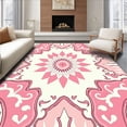 thumbnail image 1 of ODIKA 2'x3' Machine Washable Non-Slip Area Rug, Delicate Floral Medallion with Intricate Boho Motifs and Curved Accents High Traffic Rug with Pad, Pink, 447659, 1 of 8