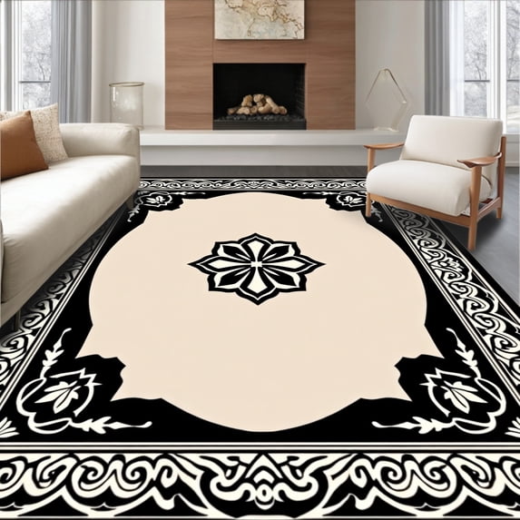 ODIKA 2'x3' Machine Washable Non-Slip Area Rug, Delicate Floral with Interlaced Motifs and Vintage Wash Finish High Traffic Rug with Pad, Beige, 599041