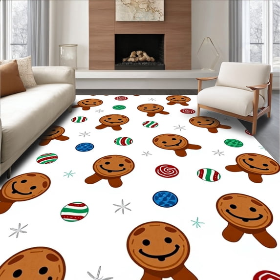ODIKA 2'x3' Machine Washable Non-Slip Area Rug, Delightful Cookie Parade Winter Wonderland Decorative Hearth High Traffic Rug, Brown, 734837