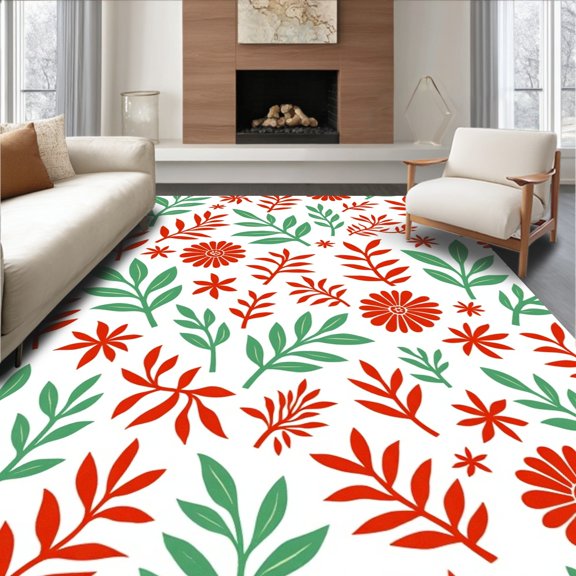 ODIKA 2x3 Machine Washable Non-Slip Area Rug, Desert Flora Featuring Interlocking Botanical High Traffic Rug, Red, 512216