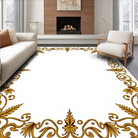ODIKA 2x3 Machine Washable Non-Slip Area Rug, Desert Tapestry with Ornate Scrollwork and Starbursts High Traffic Rug, Gold, 520640