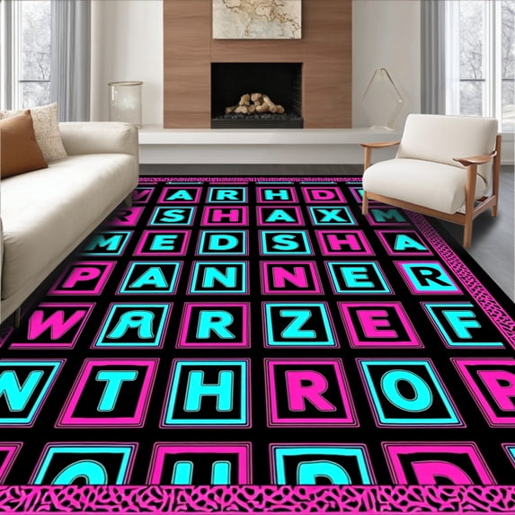 ODIKA 2'x3' Machine Washable Non-Slip Area Rug, Developmental Literacy Grid Design with Weekly Schedule High Traffic Rug, Pink, 691643