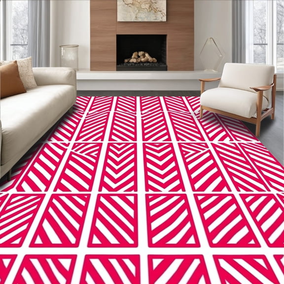 ODIKA 2'x3' Machine Washable Non-Slip Area Rug, Diagonal Lattice with Interlocking Rhombus Design High Traffic Rug, Red, 610849
