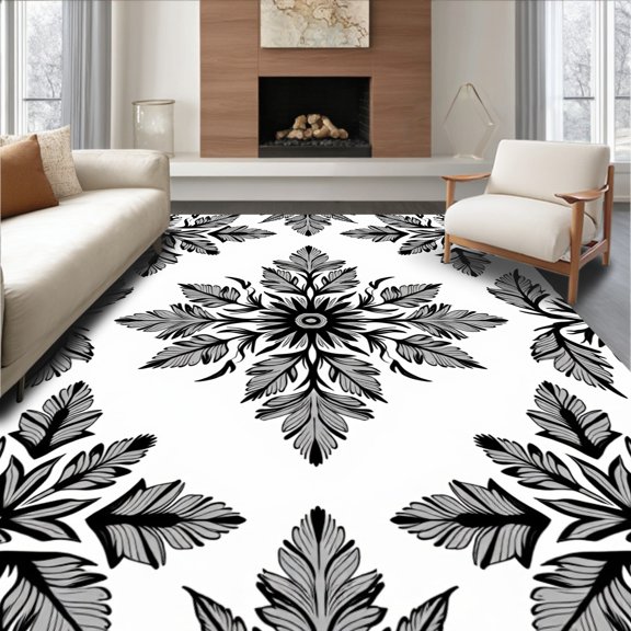 ODIKA 2x3 Machine Washable Non-Slip Area Rug, Distressed Damask Corridor with Flourishing Botanical High Traffic Rug, Black, 660743