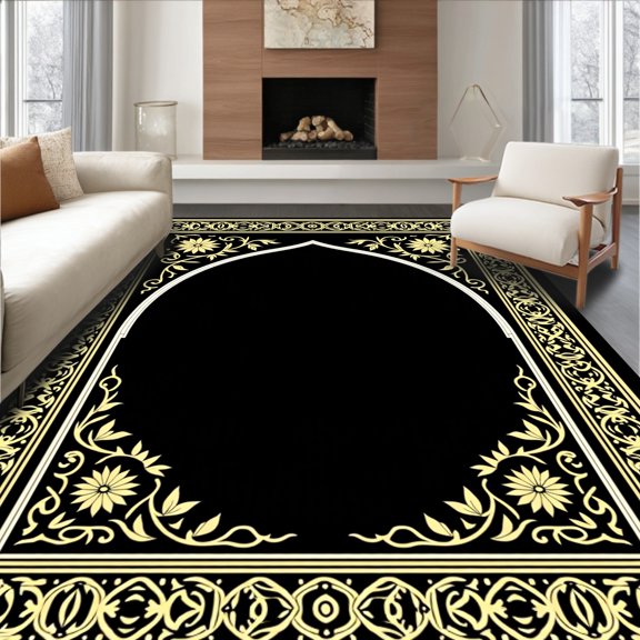 ODIKA 2x3 Machine Washable Non-Slip Area Rug, Divine Supplication Transportable Tube Container Eid Festival High Traffic Rug, Black, 519040