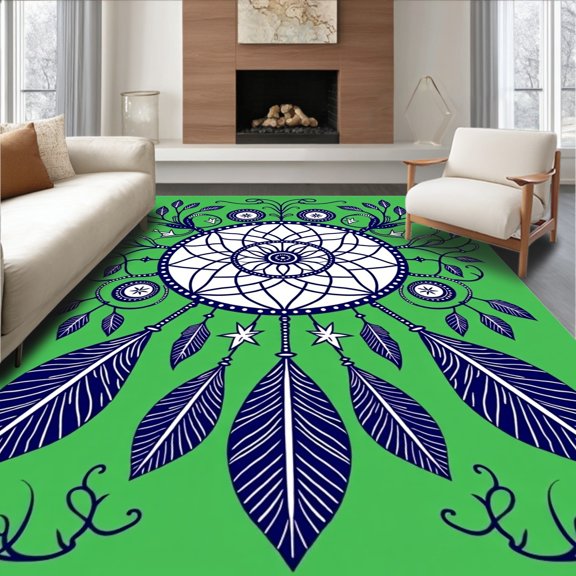 ODIKA 2x3 Machine Washable Non-Slip Area Rug, Dreamcatcher Web Bohemian Throw Artisan High Traffic Rug, Green, 713111