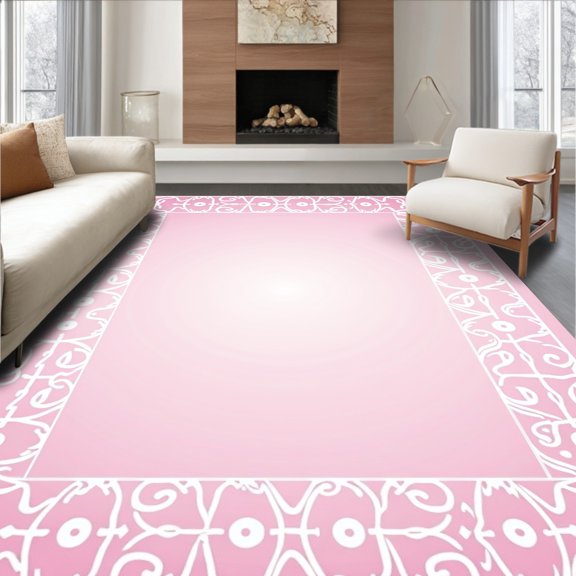 ODIKA 2x3 Machine Washable Non-Slip Area Rug, Dreamscape Cloud Motif Interlocking Swirl Modern Art Design High Traffic Rug, Pink, 480300