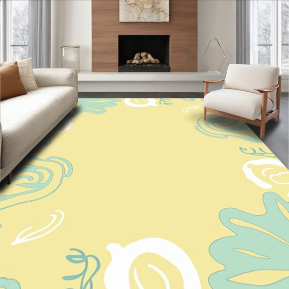 ODIKA 2x3 Machine Washable Non-Slip Area Rug, Dreamy Cloud Drift Contemporary Minimal Artistic High Traffic Rug, Yellow, 492030