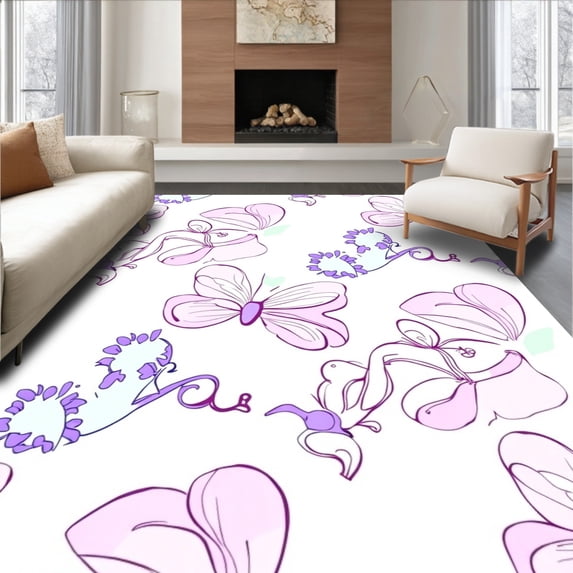 ODIKA 2'x3' Machine Washable Non-Slip Area Rug, Dreamy Garden with Swirling Petal Trails High Traffic Rug with Pad, Pink, 724559