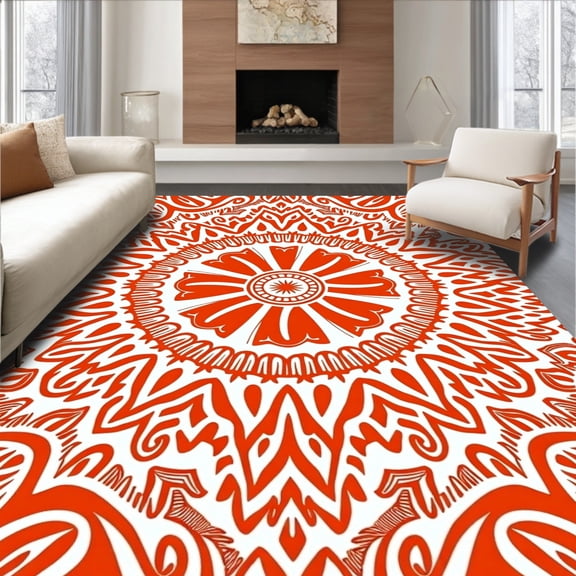 ODIKA 2'x3' Machine Washable Non-Slip Area Rug, Dreamy Kaleidoscope Vibrant Hypnotic Throw High Traffic Rug, Orange, 707938