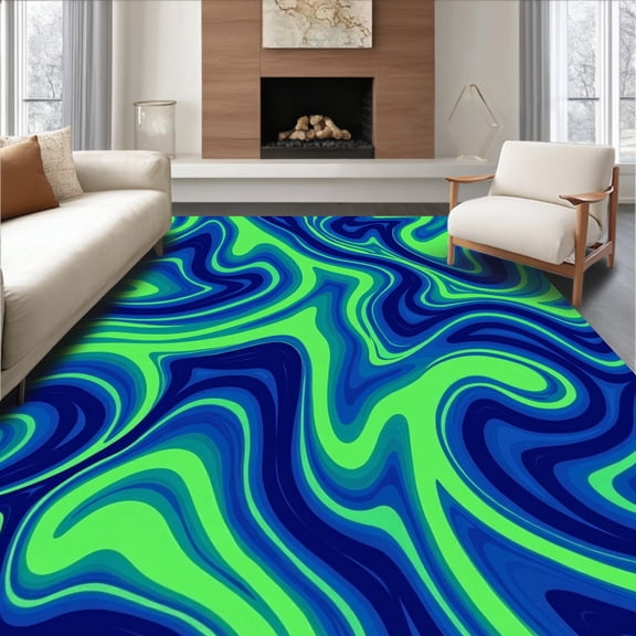 ODIKA 2x3 Machine Washable Non-Slip Area Rug, Dreamy Nebula Cosmic Waves Avant Garde Artistic Statement High Traffic Rug, Blue, 488377