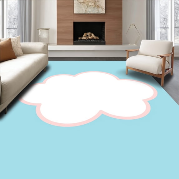 ODIKA 2'x3' Machine Washable Non-Slip Area Rug, Dreamy Puffy Floating Sky Shape Decorative Accent Cartoon Nursery High Traffic Rug, Blue, 720146