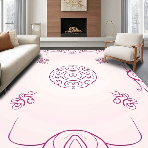 ODIKA 2x3 Machine Washable Non-Slip Area Rug, Dreamy Swirls Whimsical Enchanted Fairytale Wonder Magic High Traffic Rug, Pink, 484572