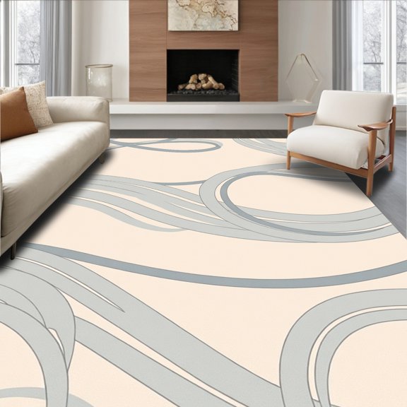 ODIKA 2x3 Machine Washable Non-Slip Area Rug, Drifting Cloud Wisp Ethereal Sky Dance High Traffic Rug, Beige, 498143