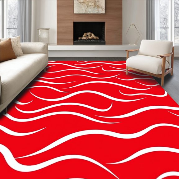 ODIKA 2x3 Machine Washable Non-Slip Area Rug, Dynamic Fan Chevron Wave with Numbered Banner High Traffic Rug, Red, 676237