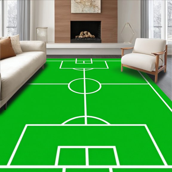 ODIKA 2x3 Machine Washable Non-Slip Area Rug, Dynamic Field Markings Featuring Authentic Soccer Pitch Layout High Traffic Rug, Green, 675067