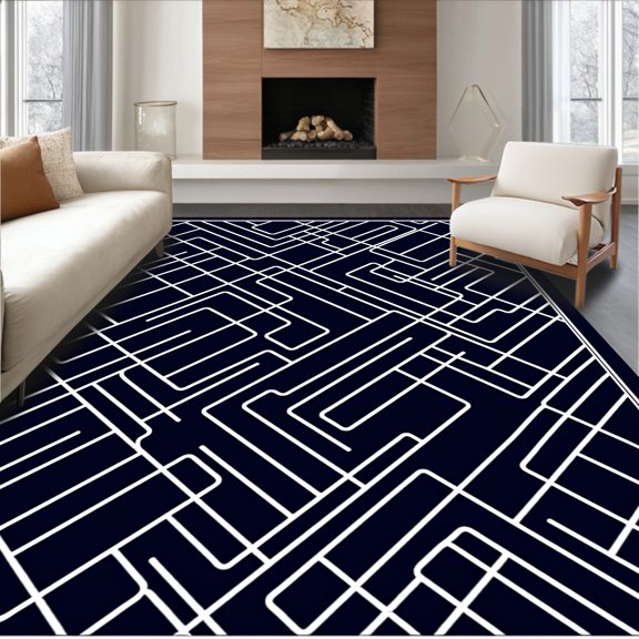 ODIKA 2x3 Machine Washable Non-Slip Area Rug, Dynamic Football Playbook with Bold Action Lines and Strategic Markings High Traffic Rug, Black, 677105