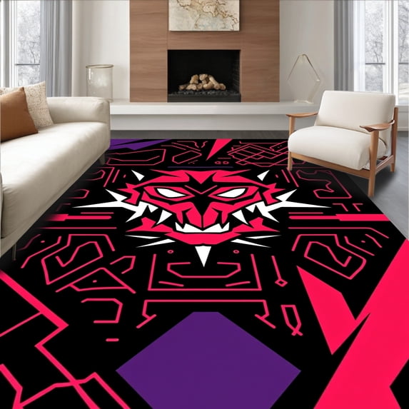ODIKA 2'x3' Machine Washable Non-Slip Area Rug, Dynamic Ice Hockey Emblem Featuring Bold and Strokes High Traffic Rug, Black, 677951