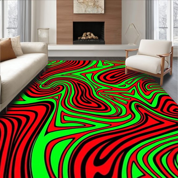 ODIKA 2x3 Machine Washable Non-Slip Area Rug, Dynamic Storm Swirl Featuring Bold Spirals and Energy Waves High Traffic Rug, Green, 670230