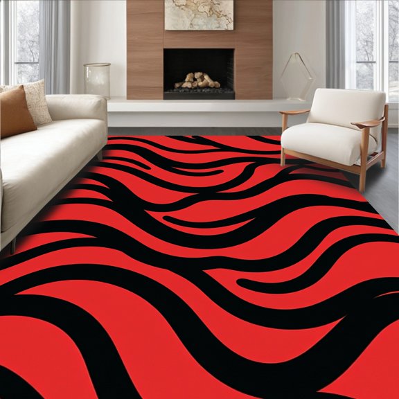 ODIKA 2x3 Machine Washable Non-Slip Area Rug, Dynamic Wave Tapestry Innovative Artistic Statement High Traffic Rug, Red, 587511