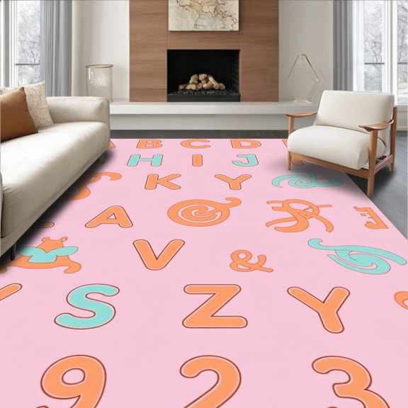 ODIKA 2x3 Machine Washable Non-Slip Area Rug, Early Literacy Development Playmat Kindergarten Preparation High Traffic Rug, Pink, 692275