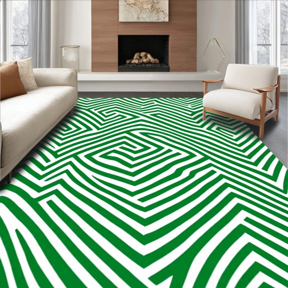 ODIKA 2x3 Machine Washable Non-Slip Area Rug, Eclectic Maze Spiral Minimalist Modern Retro Herringbone High Traffic Rug, Green, 586511