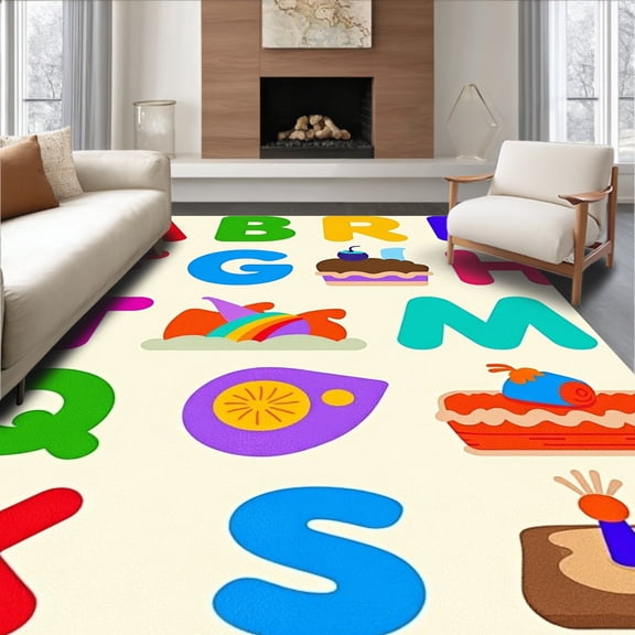 ODIKA 2x3 Machine Washable Non-Slip Area Rug, Educational Alphabet Learning Play With Vibrant Letter Symbols High Traffic Rug, Red, 691832