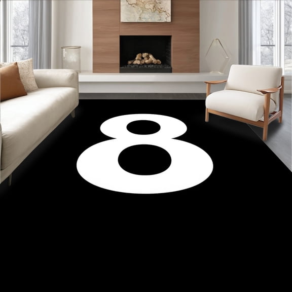 ODIKA 2x3 Machine Washable Non-Slip Area Rug, Eight Felt Accent Gaming Memorabilia Trophy Decoration High Traffic Rug, Black, 587259