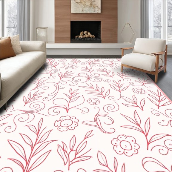 ODIKA 2x3 Machine Washable Non-Slip Area Rug, Elegant Alphabet Swirls with Delicate Botanical Embellishments High Traffic Rug, Pink, 692289