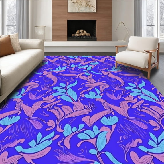 ODIKA 2'x3' Machine Washable Non-Slip Area Rug, Elegant Blossoms Latch Hook with Vibrant Floral Motifs High Traffic Rug with Pad, Purple, 623959