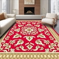 thumbnail image 1 of ODIKA 2'x3' Machine Washable Non-Slip Area Rug, Elegant Botanical Damask Symmetrical Design High Traffic Rug with Pad, Red, 572993, 1 of 8