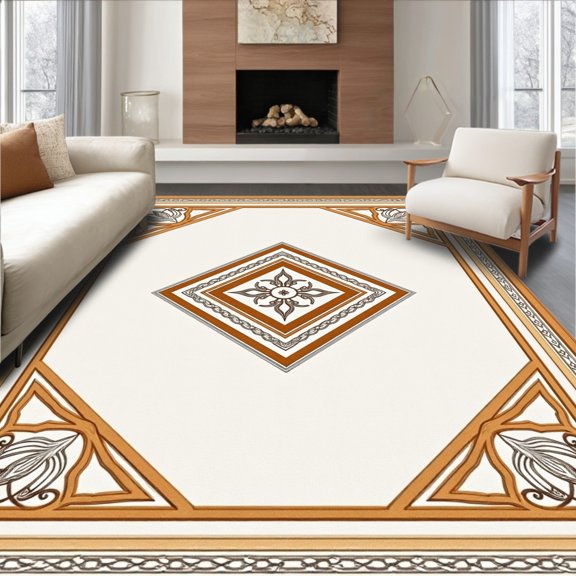 ODIKA 2x3 Machine Washable Non-Slip Area Rug, Elegant Braided Chevron Decorative Medallion Handwoven Tapestry High Traffic Rug, Brown, 662365