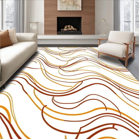 ODIKA 2'x3' Machine Washable Non-Slip Area Rug, Elegant Waves With Interlocking Accents High Traffic Rug with Pad, Brown, 594017