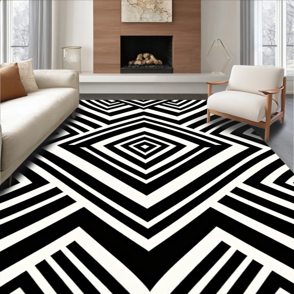 ODIKA 2x3 Machine Washable Non-Slip Area Rug, Elegant Chevron Zigzag Herringbone Sophisticated Modern Decorative High Traffic Rug, Black, 463464