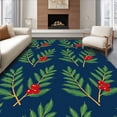 thumbnail image 1 of ODIKA 2'x3' Machine Washable Non-Slip Area Rug, Elegant Conifer Sprig Seasonal Greeting High Traffic Rug with Pad, Blue, 622076, 1 of 8