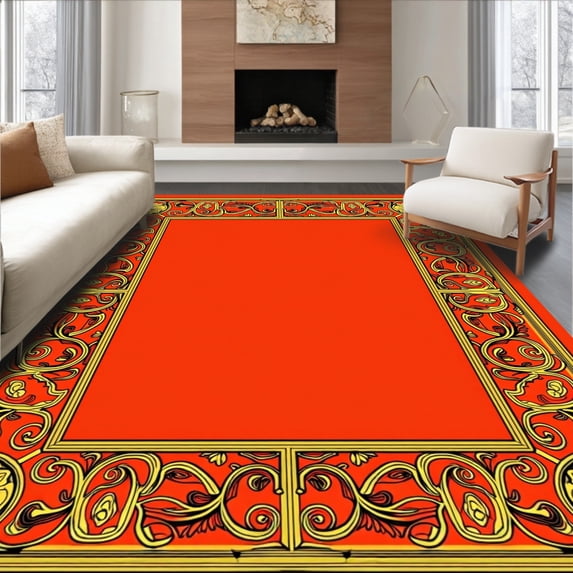 ODIKA 2'x3' Machine Washable Non-Slip Area Rug, Elegant Floral High Traffic Rug with Pad, Orange, 611351