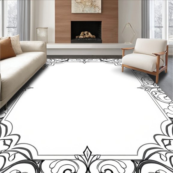 ODIKA 2x3 Machine Washable Non-Slip Area Rug, Elegant Foyer with Interwoven Floral and Scroll High Traffic Rug, Black, 561417