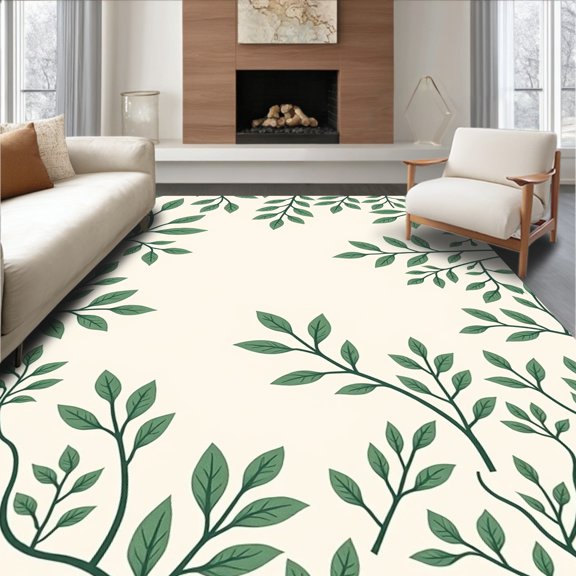 ODIKA 2x3 Machine Washable Non-Slip Area Rug, Elegant Ivy Botanical Foliage Decorative Accent High Traffic Rug, Green, 561520