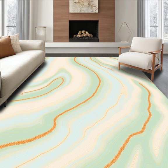 ODIKA 2x3 Machine Washable Non-Slip Area Rug, Elegant Marble Swirl Abstract Decorative Interlocking Flowing High Traffic Rug, Green, 500172