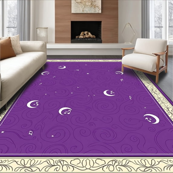 ODIKA 2'x3' Machine Washable Non-Slip Area Rug, Elegant Moonlight Symphony Enchanted Dream High Traffic Rug with Pad, Purple, 700277